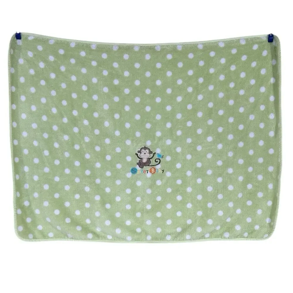 Garanimals Green White Polka Dot “Sweet Baby” Monkey Bird Fleece Blanket